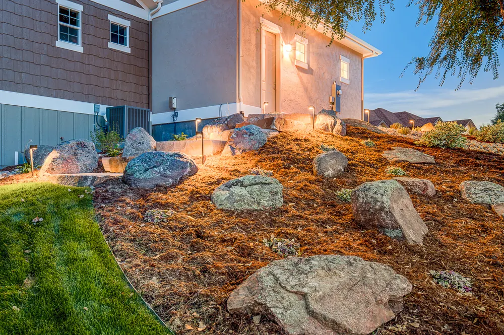 Panorama of a completed landscape around a Northern Colorado home