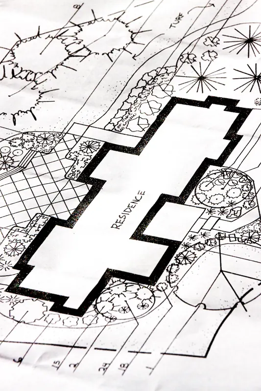 Landscape design plan showing planting beds around a home